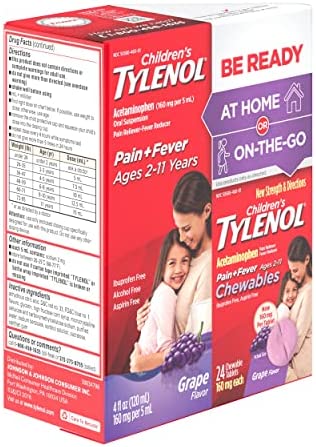 Tylenol Children's Liquid (4 fl. oz) & Chewable (24 ct), Pain Relief, Grape, 2 pc Bundle