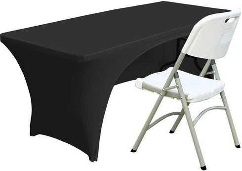 Spandex Table Cover 5 ft. Fitted Polyester Tablecloth Stretch Table Cover Table Topper Open Back - Black