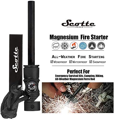 Scotte Plasma Windproof arc Lighter Electric Lighter and LED Flashlight - 2 in 1 (Black)/5-in-1 Magnesium Fire Starter for Emergency Survival Kits, Camping, Hiking, All-Weather Magnesium Ferro Rod
