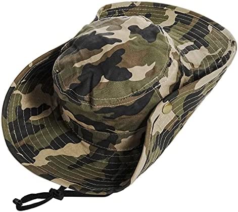 Boys Camo Sun-Bucket-Hat Summer Outdoor Safari Fishing-Hat Boonie-Cap for Big Kids 7-14Yrs (Size: 7)