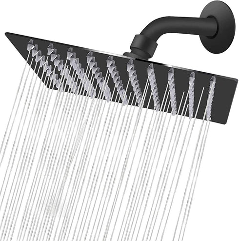 HIGH PRESSURE Rain Shower head, NearMoon High Flow Stainless Steel Square ShowerHead, Pressure Boosting Design, Awesome Shower Experience Even At Low Water Flow (8 Inch, Matte Black)