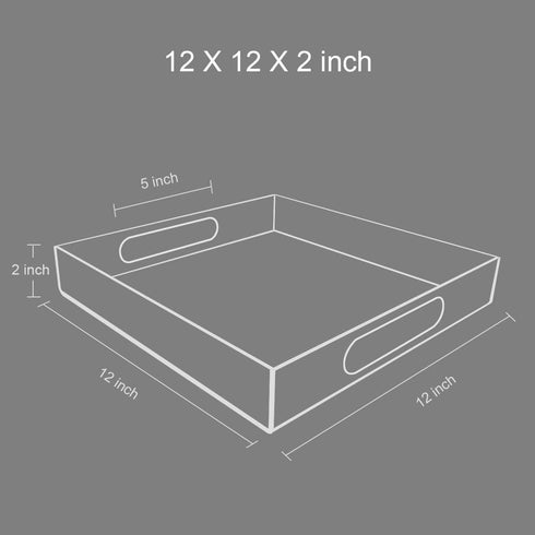 NIUBEE Clear Serving Tray 12x12 Inches -Spill Proof- Acrylic Decorative Tray Organiser for Ottoman Coffee Table Countertop with Handles