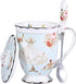 AWHOME Tea Cup and Lid and Spoon Set Royal Fine Bone China Coffee Mug 330ml Light Blue TeaCups