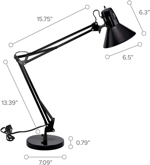 Bostitch Office VLF100D Swing Arm Desk Lamp, Metal, 36" Reach with Multi-Joint Adjustment, Includes Replaceable LED Bulb (VLF), Black