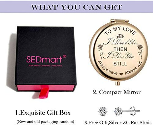 Wife Gifts from Husband,Anniversary Birthday Gifts for Wife,to My Love,I Loved You Then I Love You Still Always Have Always Will Engraved Compact Vanity Mirror,Christmas Birthday for Women(Gold)