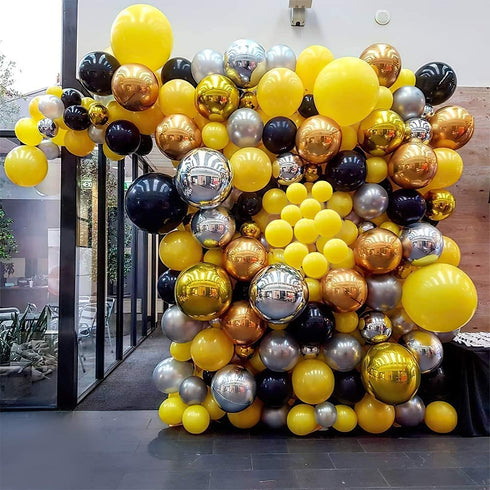 Metallic Gold Yellow Balloon Garland Kit 137pcs, Metallic Silver and Black Balloons set Perfect Decoration for Wedding Graduation Anniversary Party Baby Shower Backgroud Decorations