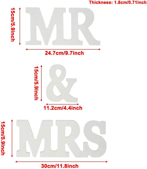IronBuddy Mr Mrs Sign Letters 3D Wooden Letters Decoration Wooden Mr and Mrs Letters for Party Wedding Table Decoration Photo Props (Large, White)