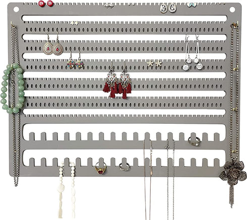 CWLL Wooden Jewelry Organizer Wall Mounted, Hanging Jewelry Organizer Earring Organizer Necklace Bracelet Holder Over the Door, Jewelry Holder for Earrings, Necklaces & Rings(Grey), 16''x12''x1''