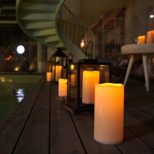 Homemory 6" x 4" Waterproof Outdoor Flameless Candles - Battery Operated Flickering LED Pillar Candles for Indoor Outdoor Lanterns, Long Lasting, Large, Set of 2
