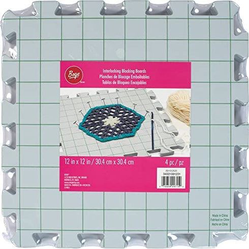 Boye Interlocking Needlepoint, Knitting, and Crochet Blocking Boards, 12'' W x 12'' L, 4pc