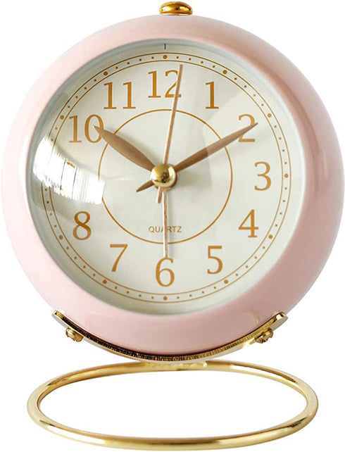 SHISEDECO Small Table Clocks, Classic Non-Ticking Tabletop Alarm Clock with Backlight, Battery Operated Desk Astronaut Clock with HD Glass for Living Room Bedroom Bedside Indoor Decor (Pink)