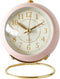 SHISEDECO Small Table Clocks, Classic Non-Ticking Tabletop Alarm Clock with Backlight, Battery Operated Desk Astronaut Clock with HD Glass for Living Room Bedroom Bedside Indoor Decor (Pink)