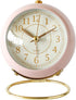 SHISEDECO Small Table Clocks, Classic Non-Ticking Tabletop Alarm Clock with Backlight, Battery Operated Desk Astronaut Clock with HD Glass for Living Room Bedroom Bedside Indoor Decor (Pink)