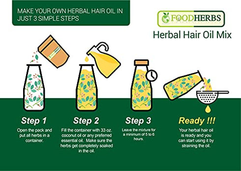 Foodherbs Herbal Hair Oil Mix (18 Vital Herbs) For Long, Thick, And Lustrous Hair