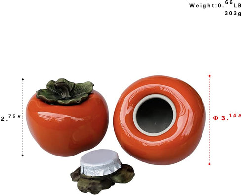 2 PackCeramic tea Storage Container Tea tins,Tea Seal Jar and well-made cute Persimmon Canister, Tea caddy with Lid Kitchen be a suitable container for loose tea, herbs, spices, salt