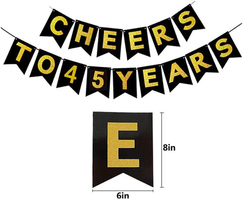 Gold 45th Birthday Decorations kit- Cheers To 45 Years Banner Balloons and Cake Topper, Happy Birthday Sash, Gold Tinsel Foil Fringe Curtains, for Birthday&Anniversary Decorations