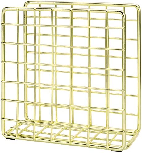 MyGift Modern Gold Metal Standing Napkin Holder with Wire Grid Design, Upright Dining Table Cocktail Napkin Holder