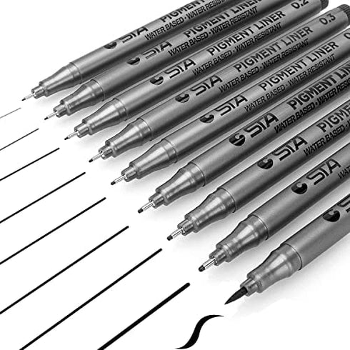 MUJINHUA Precision Micro-Line Pens, Set of 9 Black Micro-Pen Fineliner Ink Pens, Waterproof Archival Ink, Multiliner, Calligraphy, Sketching, Anime, Illustration, Technical Drawing, Office Documents