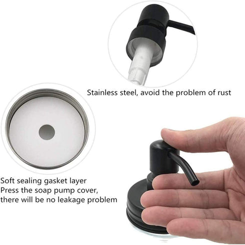 4 Pack Mason Jar Soap Dispenser Lids with Pumps, Rustproof Stainless Steel, Lotion Soap Dispenser Lids Replacement for 16 oz Regular Mouth Mason Jar Decor, 4 Brushes Included