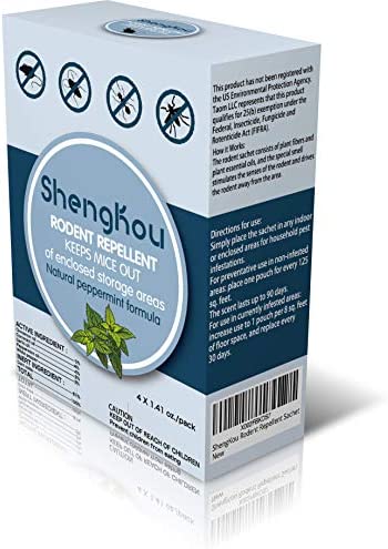ShengKou Deterrent Mouse Repellent Pouches, Keep Rodent, Mice, Rats Away from Your House, Indoor, Cars, Vehicles, Home (4 Packs)