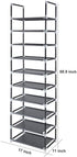 FORUP 10 Tiers Stackable Shoe Rack, Adjustable Shoe Storage Organizer Shelf, Non-Woven Fabric Shoe Tower Shelf (Black)