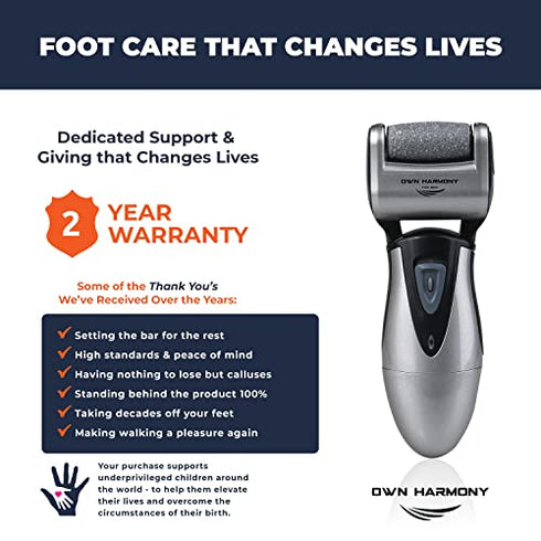 Electric Foot Callus Remover, Feet Scrubber: Own Harmony Rechargeable Mens Pedicure Tools Kit, Professional Electronic Foot Care File, Best for Hard Cracked Dead Skin and Powerful Pedi Spa, 3 Rollers
