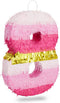 Small Pink and Gold Foil Number 8 Pinata for Kids 8th Birthday Party Decorations (16.5 x 11 Inches)