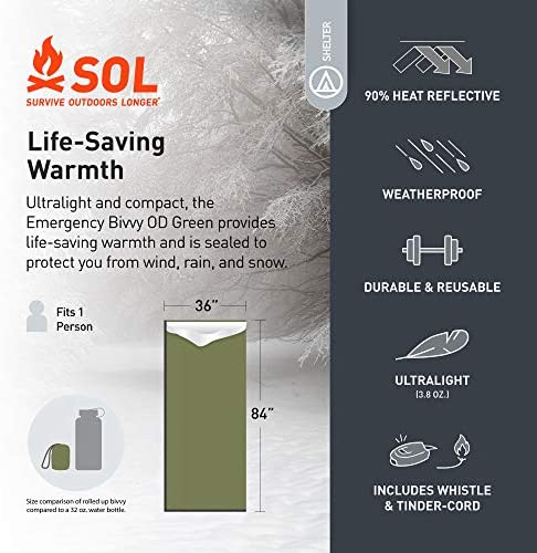S.O.L. Survive Outdoors Longer S.O.L. 90% Reflective Emergency Bivvy, Green