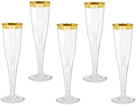 30 pc Gold Rimmed Clear Classicware Glass Like Champagne Toasting Flutes