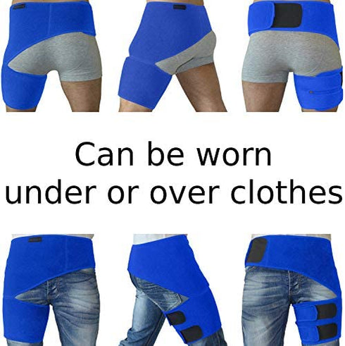 ROXOFIT Hip Brace - Hamstring Thigh Compression Support - Sciatica Pain Relief Brace - Wrap for Hip Flexor Strain, Groin Pull, SI Joint, Arthritis, Bursitis, Sciatic Nerve for Men, Women (Blue)