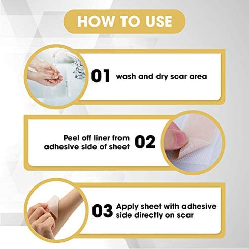 Silicone Scar Removal Sheets, Scar Away Silicone Scars Sheets for C-Section, Acne, Surgery Injuries, Keloid, Burn, Stretch Marks, Works on Recent & Old Scars, 4 Sheets 5.7’’ x 1.57”