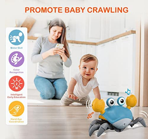 scientree Crawling Crab Baby Toy with Light Up and Music , Toddler Interactive Toys with Sensor Obstacle Avoidance Function,USB Rechargeable, Fun Moving Toy for Babies, Toddlers and Kids