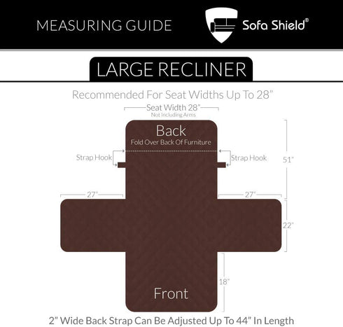 Sofa Shield Patented Large Recliner Slipcover, Reversible Tear Resistant Soft Quilted Microfiber, 28" Seat Width, Durable Furniture Stain Protector with Straps, Washable Cover for Dogs, Kid, Chocolate