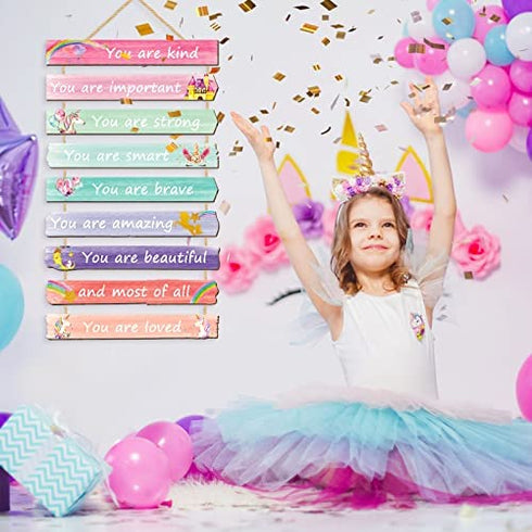 Set of 9 Unicorn Rainbow Motivational Wall Art Wall Decors Christmas Favor Are Kind Strong Loved Positive Sign Wall Decors Unicorn Sign for Teen Girl Nursery Daughter Bedroom Niece Baby Present