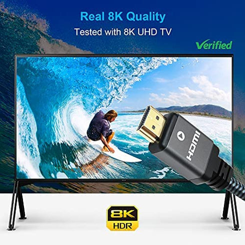 Yauhody 8K HDMI 2.1 Cable 6ft, 48Gbps Ultra High Speed Heavy Duty Nylon Braided HDMI 2.1 Cord, Real 8K@60Hz, 10K, 4K@144Hz, 4K@120Hz, eARC, HDCP 2.2 & 2.3, Dynamic HDR, 3D for Monitor, TV (6 Feet)