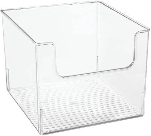 mDesign Plastic Open Front Food Storage Bin for Kitchen Cabinet, Pantry, Shelf, Fridge/Freezer - Organizer for Fruit, Potatoes, Onions, Drinks, Snacks, Pasta - 10" Wide - Clear