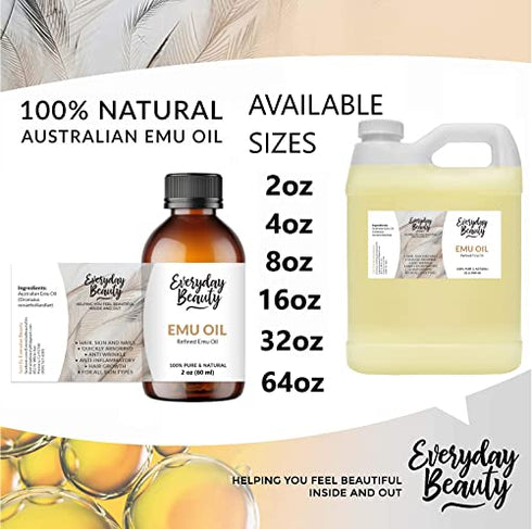 Pure Australian Emu Oil - All Natural 6X Refined for Face, Skin and Hair - Highly Effective Hydration for Sensitive Skin and Hair Growth - Perfect for Scars and Blemishes - 2oz