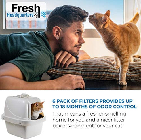 6-Piece Litter Box Filters for Hooded Cat Litter Box – Activated Charcoal Filters Eliminate up to 99% of Litter Box Odors – 6 Inch x 6.5 Inch Trimmable Pads