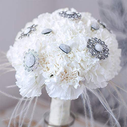 Supla 100 Pack Artificial Carnation Flowers Picks Bulk White Carnations Stems Silk Carnation Flower Heads with Wired Stems 3.5" x 7.9" (WXH) Floral Arrangement DIY Wreaths