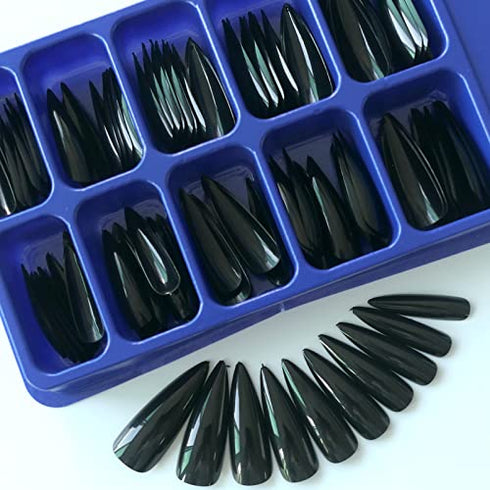 LoveOurHome 400pc Colored Long Stiletto Press on Nails Full Cover Pointy Fake False Nails Artificial Fingernails for Women Girls Acrylic Nail Design Salon Manicure Extension