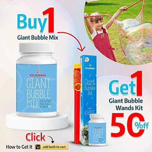 Atlasonix Giant Bubbles Mix - Makes 7 Gallons of Big Pure Bubble Solution for Kids | Non Toxic All Natural Bubble Concentrate for The Largest Bubbles | Birthdays, Outdoor Family Fun