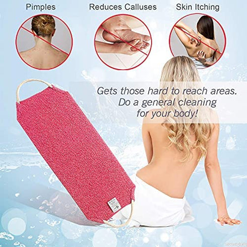 Evridwear Exfoliating Back Scrubber with Handles Two Sides for Body Shower Deep Cleans Skin Massages Invigorating Blood Circulation Men Women One Size (Back Scrubber Pink)