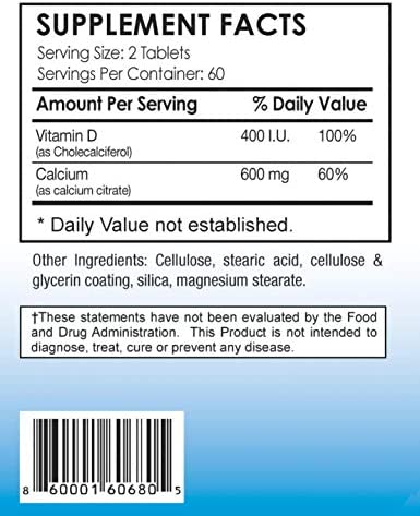 Bariatric Calcium Citrate with Vitamin D3 – Specially Formulated for Post-Bariatric Surgery - Easily Dissolvable for Fast & Effective Absorption - Made in The USA - 600mg, 120 Tablets per Bottle