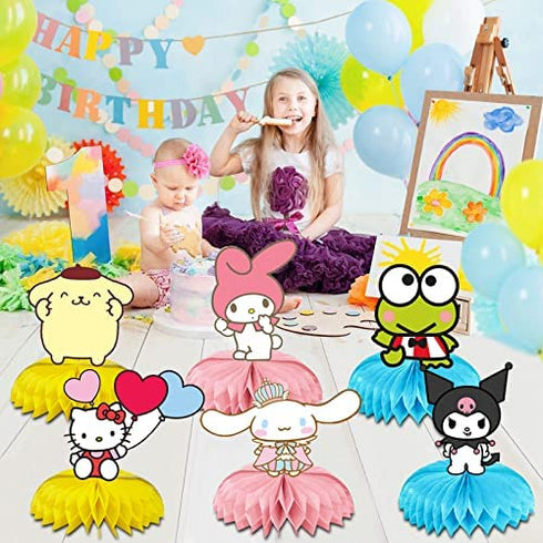 6Pcs Kitty, Kuromi, Keroppi Birthday Party Supplies, Kawaii Sanrio Theme Party Centerpieces, 3D Double Side Table Toppers, Cake Toppers, My Melody Birthday Decorations for Girls and Boys Baby Show