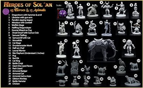 Wildspire Heroes, Animals & Troll for DND Miniatures 28mm Bulk Dungeons and Dragons Miniatures I D&D Miniatures DND Minis Fantasy Miniatures & D&D Figures Starter Set DND Accessories DND Gifts