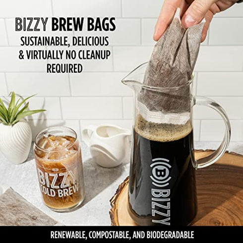 Bizzy Organic Cold Brew Coffee | Espresso Blend | Coarse Ground Coffee | Micro Sifted | Specialty Grade | 100% Arabica | Brew Bags | 4 Count | Makes 14 Cups