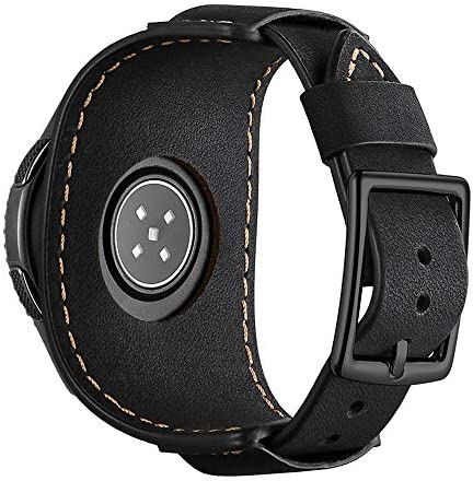 CooBES Compatible with Samsung Galaxy Watch 46mm/Galaxy Watch 3 45mm/Gear S3 Frontier/Classic Bands, 22mm Genuine Leather Cuff Bracelet Replacement Strap with Stainless Steel Buckle Men Women (Black)