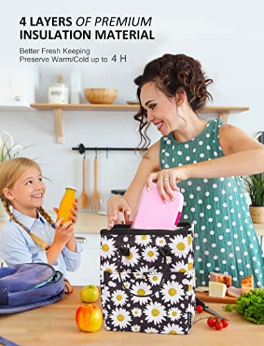 JOYHILL Thermal Lunch Bag Women, Insulated Lunch Box, Adult Reusable Lunch Tote Bag, Water Resistant Leakproof Cooler Lunch Box for School, Work, Picnic and Travel, Daisy