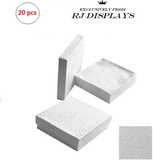 RJ Displays-20 Pack Cotton Filled Swirl White Color Jewelry Gift and Retail Boxes 3 X 3 X 1 Inch Size