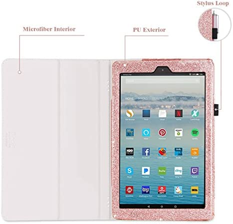 Fingic Amazon Fire HD 10 Case 2017&2019,Kindle Fire HD10 2017/2019 Cases, Luxury Sparkly Folio Folding Stand Cover with Holder & Auto Wake/Sleep Smart Case for Fire HD 10 inch Tablet Case,Rose Gold